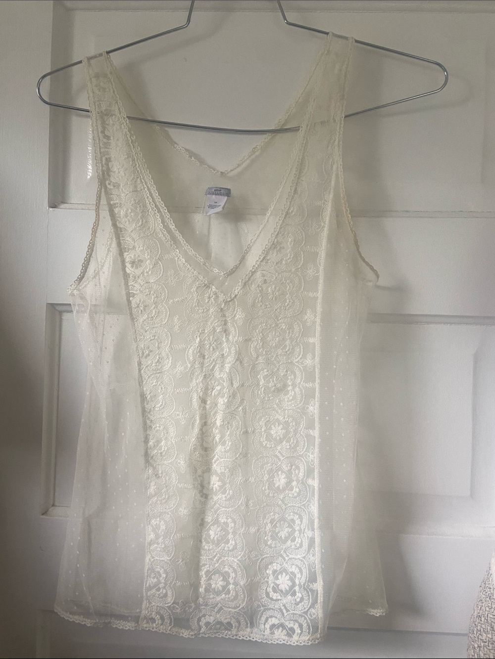 aerie Cream Lace V-Neck Sheer Camisole